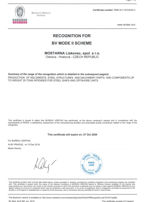 BV Production Certificate