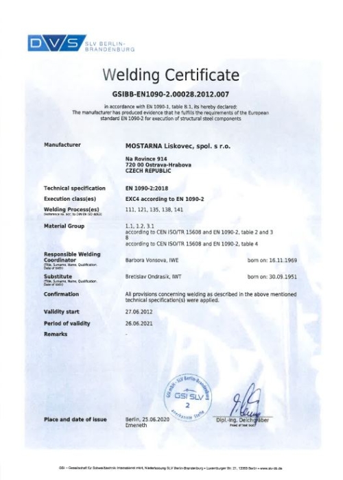 DVS Certificate EN 1090-2-EXC4