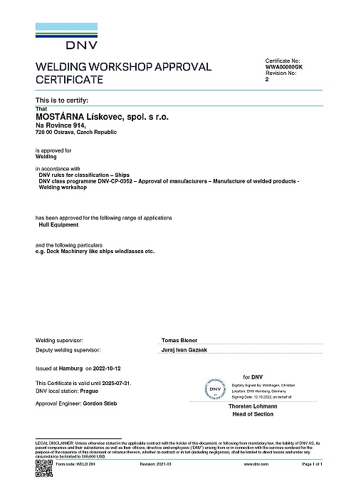 DNV Welding workshop Certificate