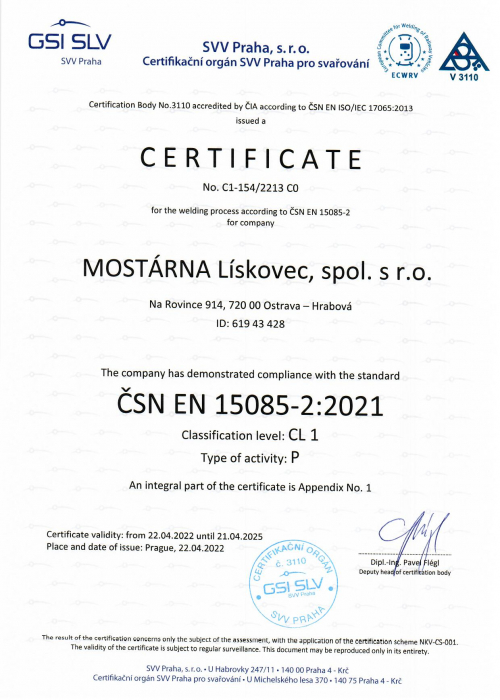 SVV Certificate EN 15085-2 CL1